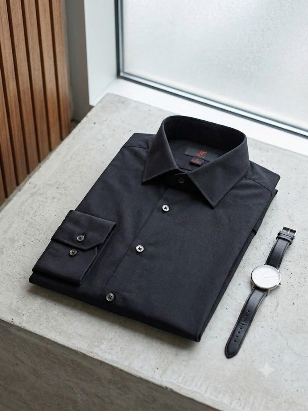 jf j.ferrar Black Long-Sleeve Button-Down Dress Shirt - Picture 3 of 5